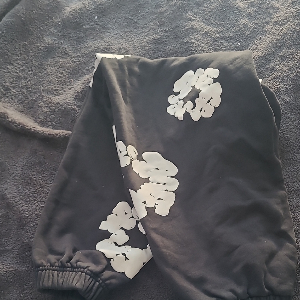Black Joggers with White Floral Puff Print